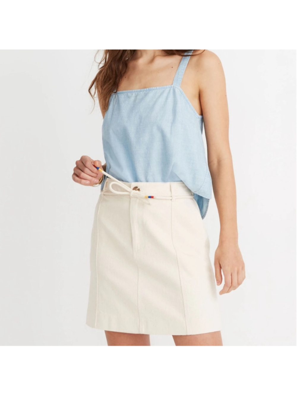 MADEWELL Capital A-line Summer Mini Skirt Size 14 Ivory Coastal Casual Stretch